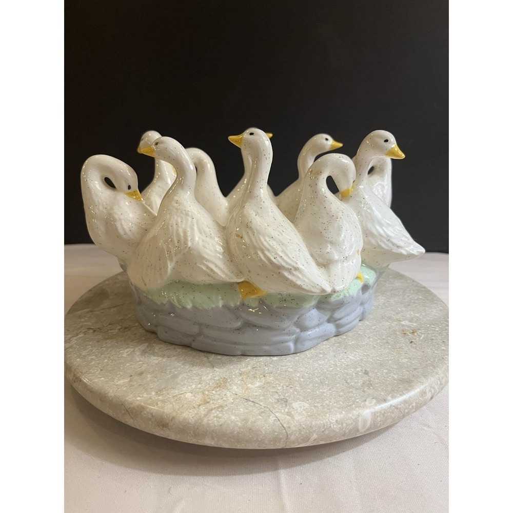 Vintage 1984 Holland Duck Hand Painted Ceramic Dish 9" Long  X 5 1/2" High